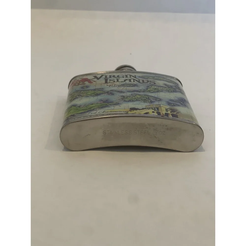 Vintage US Virgin Islands 6oz Stainlesss Steel Flask (Missing Pin)